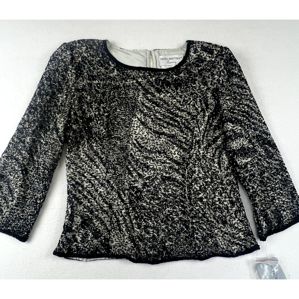 Papell Boutique Evening animal Beaded 100% Silk Top Sz S Elegant Formal Cocktail